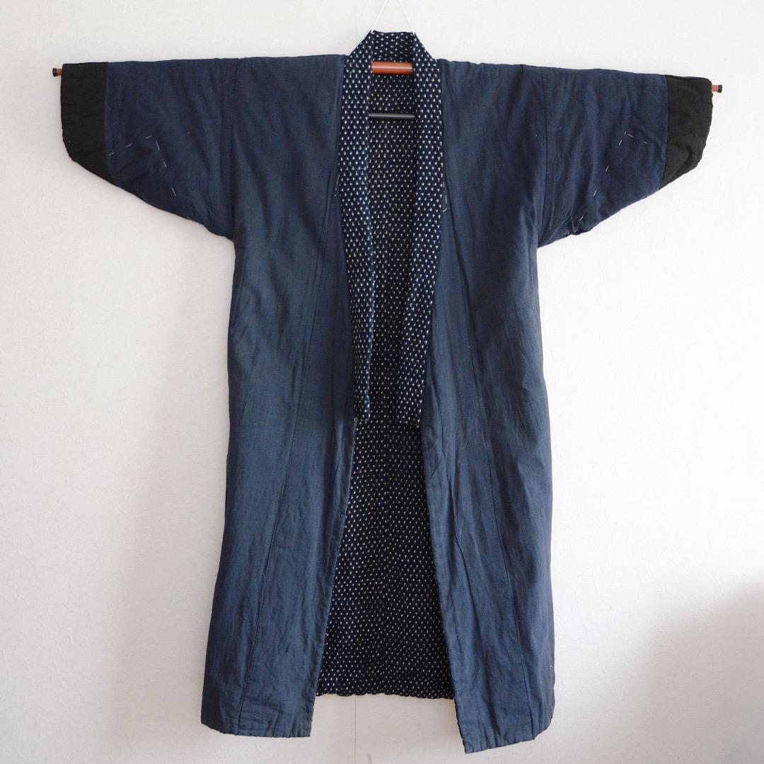 Kimono Padded Jacket Tanzen Indigo Japanese Fabric Cotton Kasuri Pattern Vintage