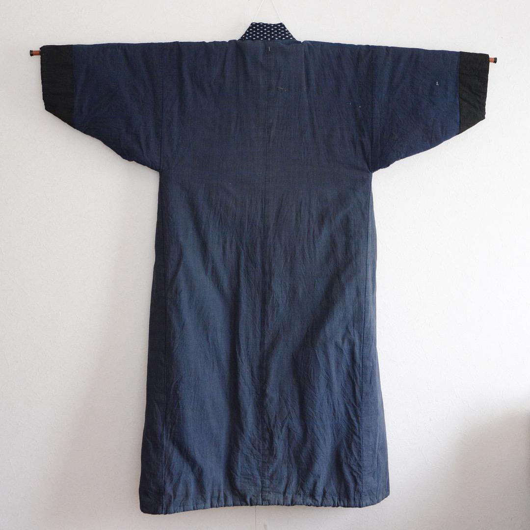 Kimono Padded Jacket Tanzen Indigo Japanese Fabric Cotton Kasuri Pattern Vintage
