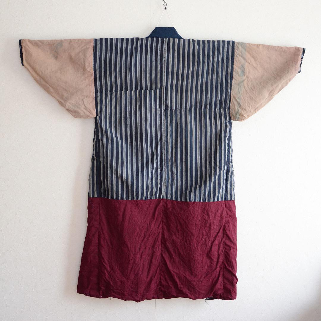 Kimono Robe Long Crazy Pattern Japanese Fabric Cotton Vintage Stripe Pattern Indigo Kasuri etc