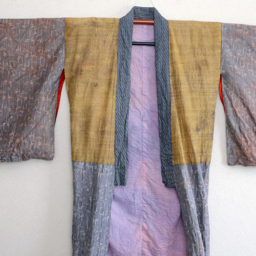 Juban Kimono Robe Long Jacket Crazy Pattern Leaf Pattern Japanese Fabric Vintage