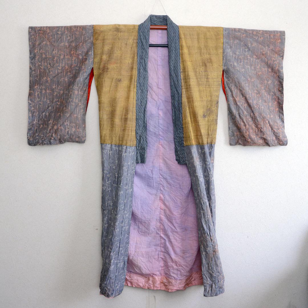 Juban Kimono Robe Long Jacket Crazy Pattern Leaf Pattern Japanese Fabric Vintage