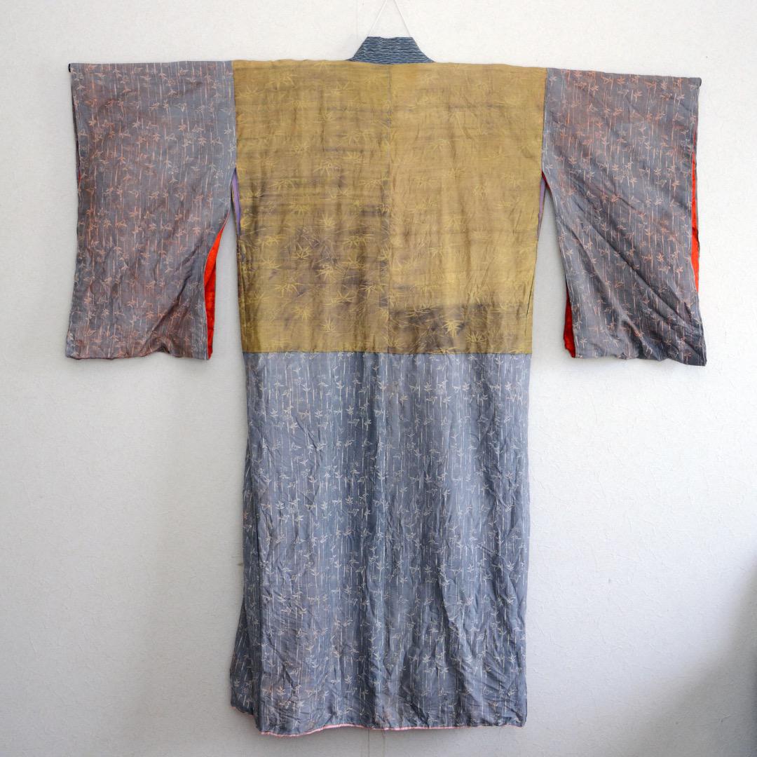 Juban Kimono Robe Long Jacket Crazy Pattern Leaf Pattern Japanese Fabric Vintage
