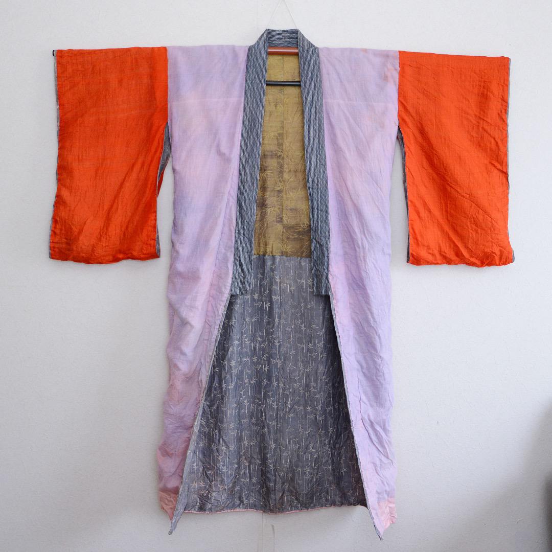 Juban Kimono Robe Long Jacket Crazy Pattern Leaf Pattern Japanese Fabric Vintage