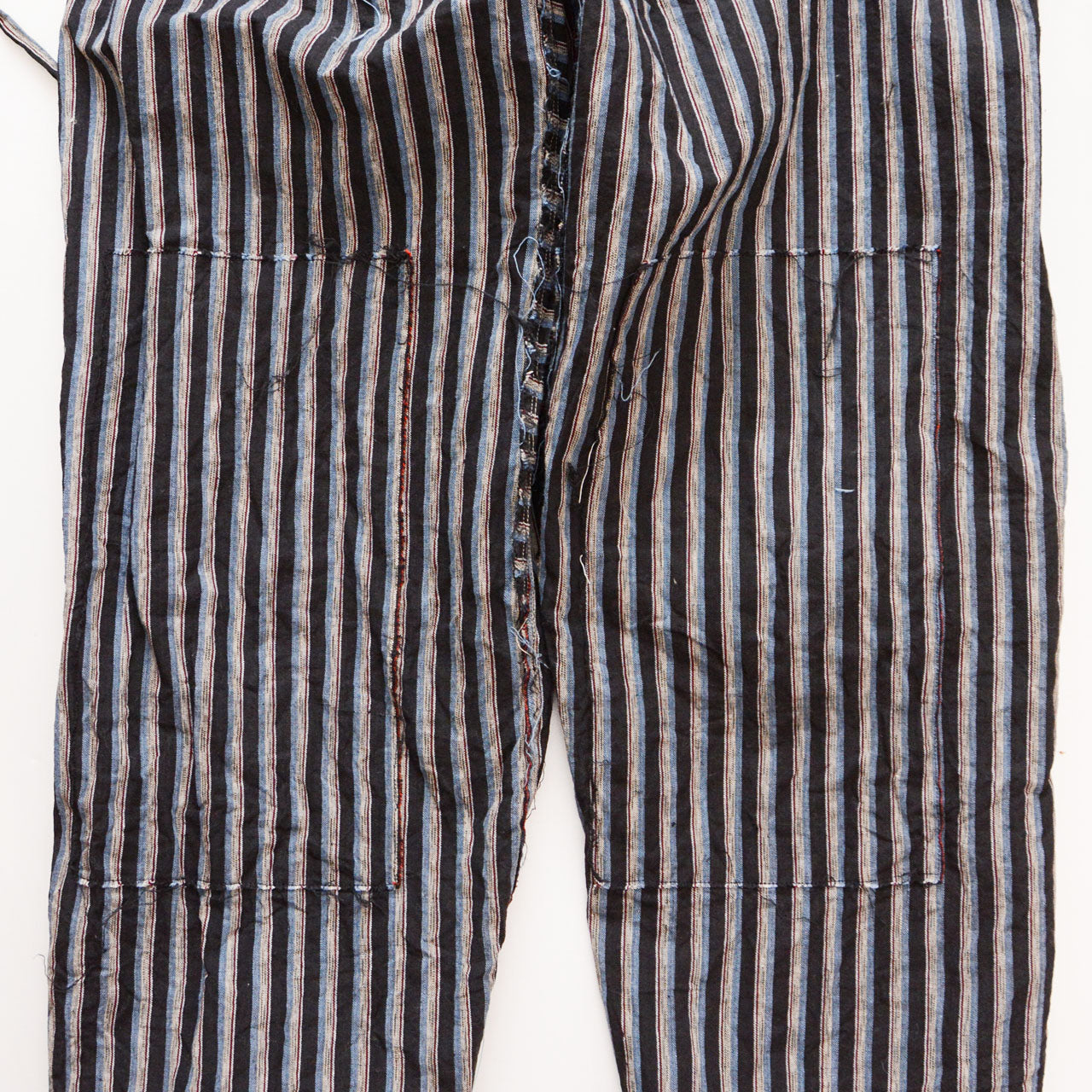 Double-knee reinforcement on the reverse side of mid-Showa era monpe pants, cotton patch detail