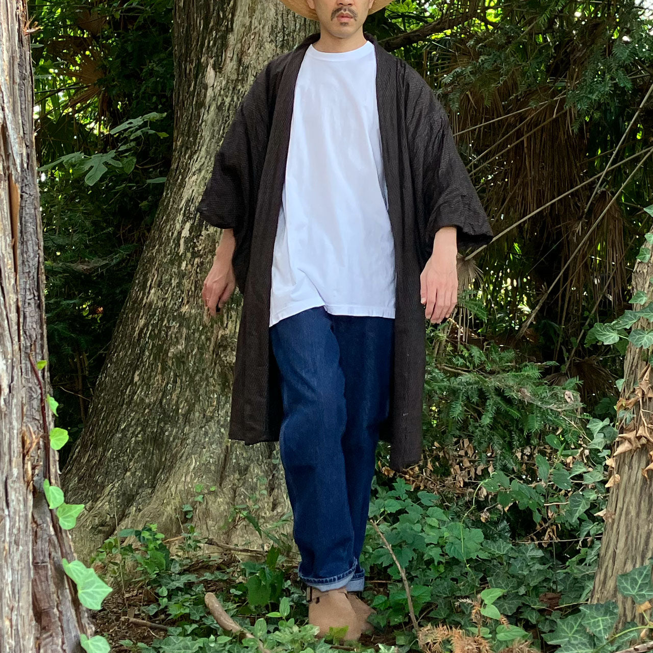 Semi-long men’s jacket inspired by Japanese haori