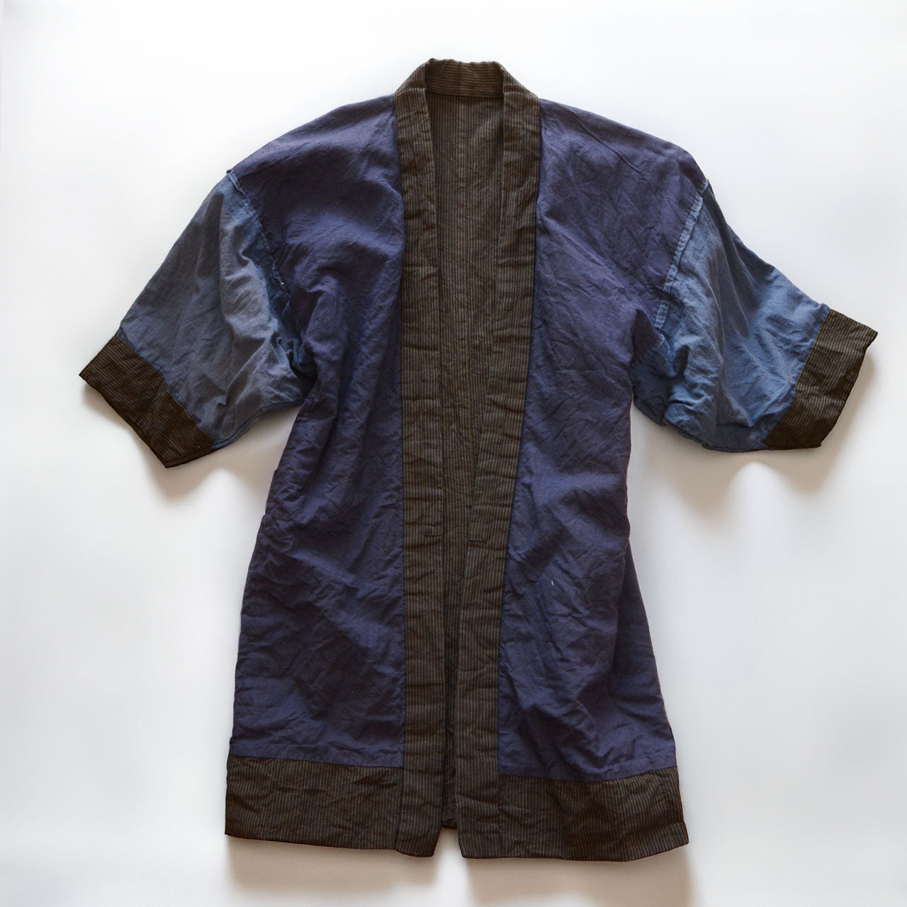 Antique noragi, stripe × crazy pattern cotton, Japan vintage Showa period