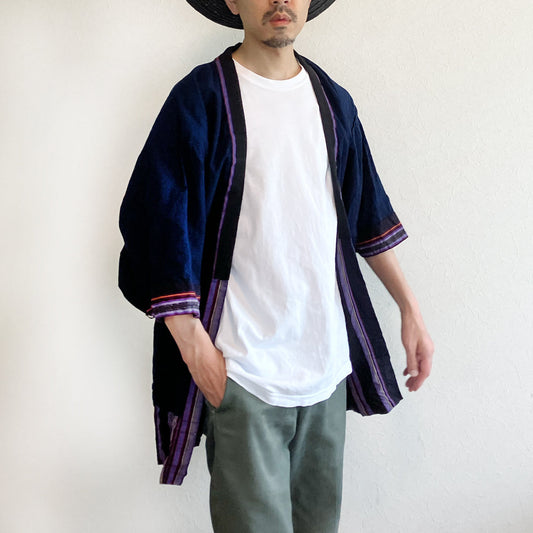 Two Faces of Indigo: A Striped Noragi with Deep Indigo Plain Lining, Early to Mid Showa Japan