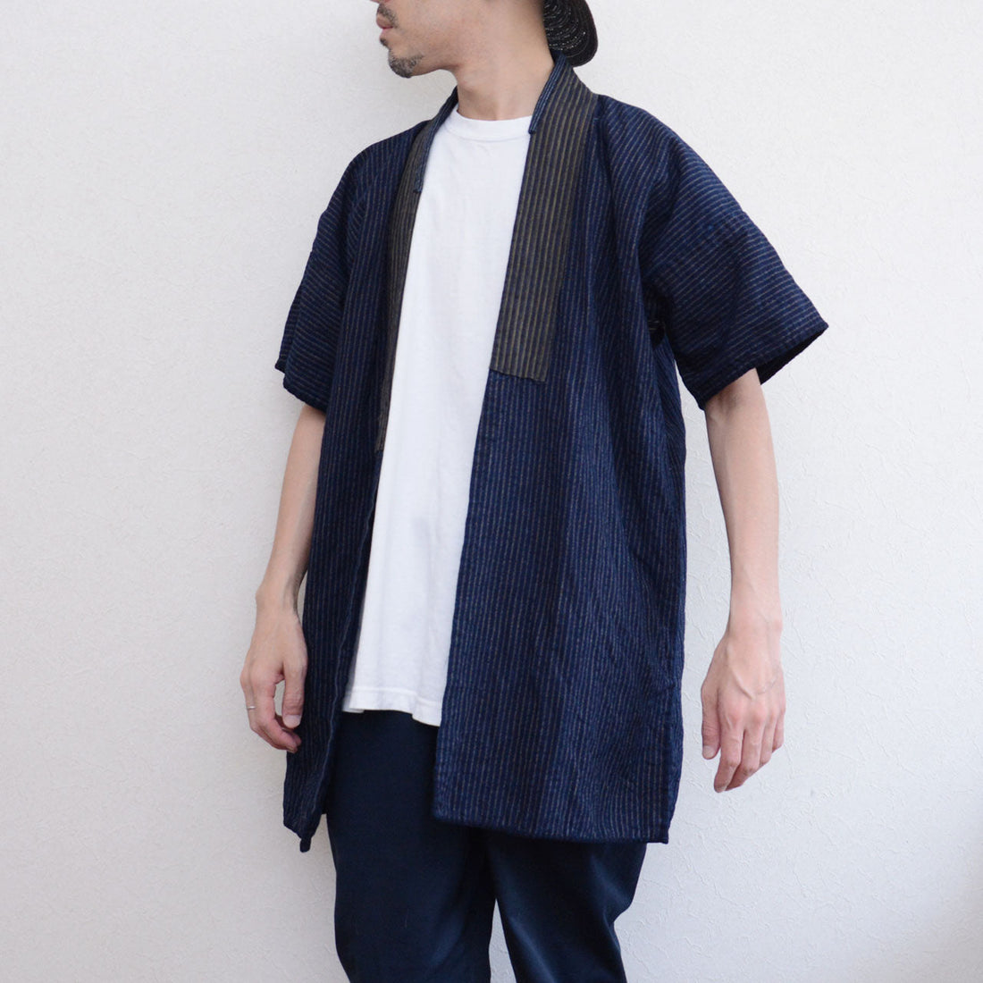 The Stitch That Holds: A Taisho–Early Showa Short-Sleeve Noragi with Bold Sashiko and Indigo Lining