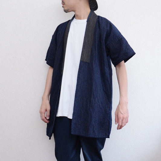 The Stitch That Holds: A Taisho–Early Showa Short-Sleeve Noragi with Bold Sashiko and Indigo Lining