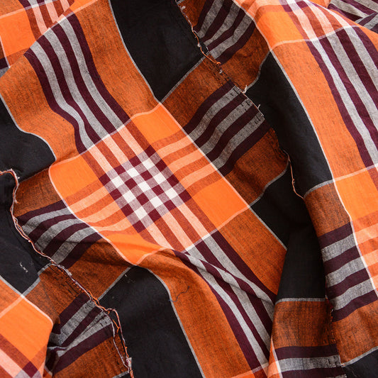 Japanese Fabric Vintage | Plaid Cotton Futon Cover, Carefully Unstitched, Mid-Showa, 165 × 173cm