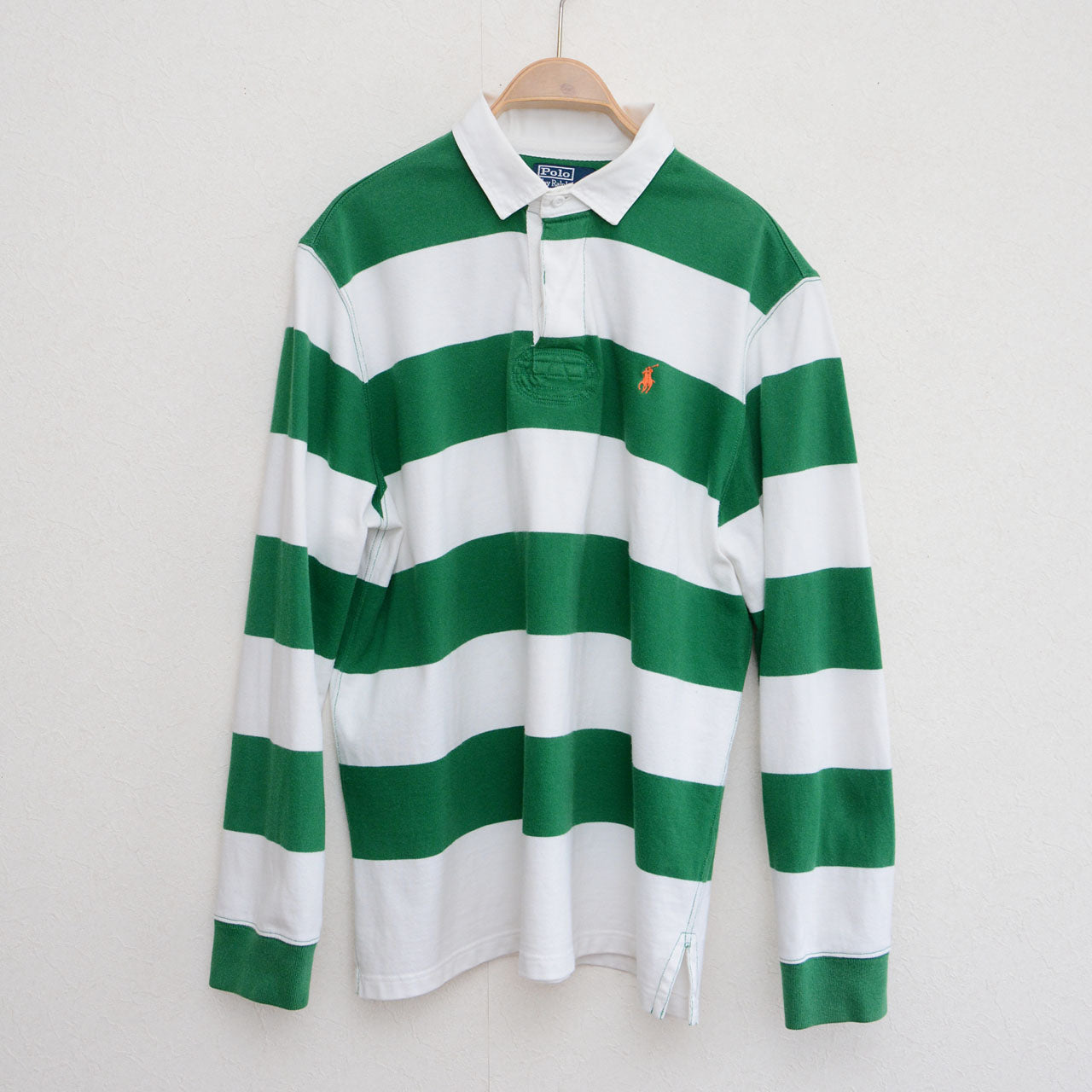 90s Vintage Polo Ralph Lauren Striped Rugby Shirt – White & Green