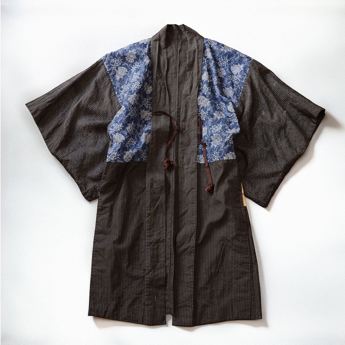 Haori Jacket Men | Cotton Stripe × Crazy Pattern Lining | Early Showa Era Tohoku | Japan Vintage