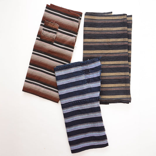 Boro Textile Set of 3 – Hand-Stitched Repairs in Striped Cotton, Early to Mid Showa Japan