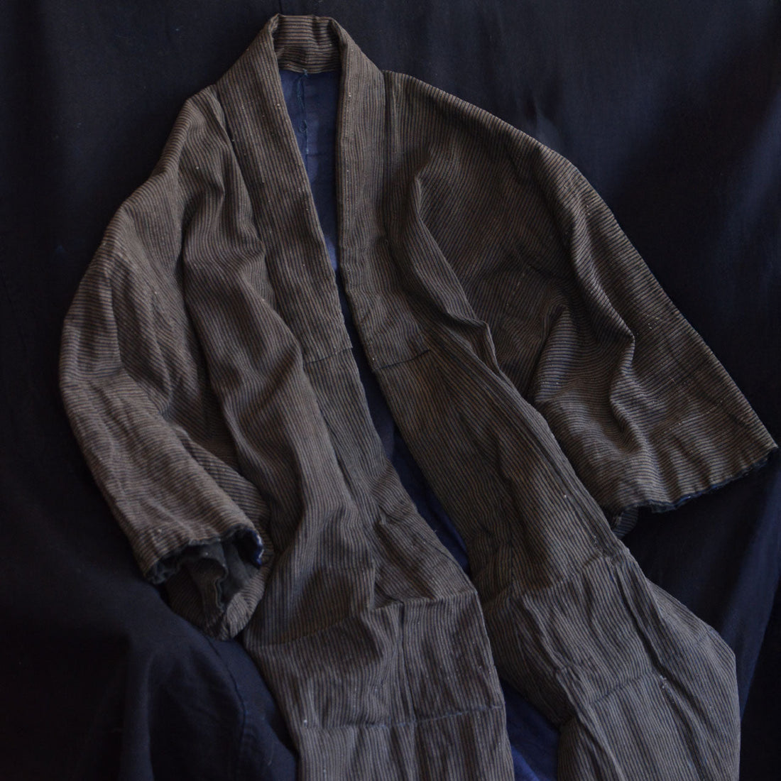 Showa Era Vintage Indigo Striped Kimono — Stylish Robe & Remake Inspiration