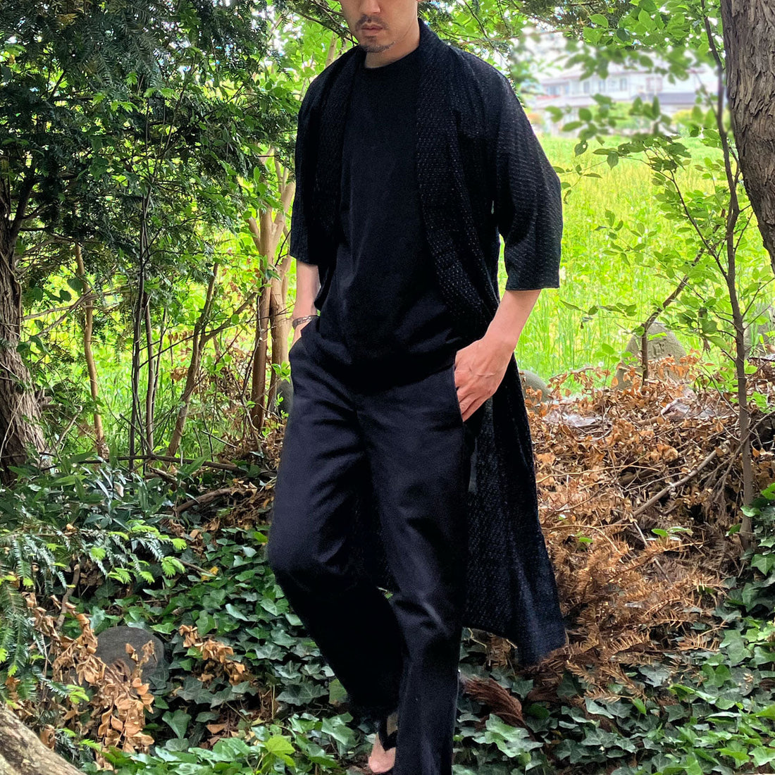 Indigo Kasuri Kimono Robe: Japanese Vintage Cotton in the Shosei Tradition