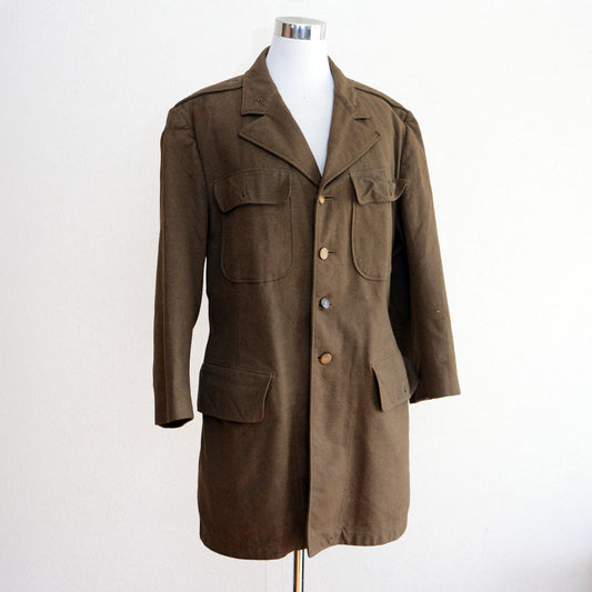 1940s U.S. Army officer wool jacket with postwar Japanese modifications, change buttons and cord-tied detail, vintage military outerwear