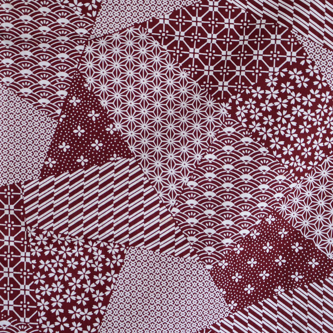 Vintage Furoshiki Wrapping Cloth – Aori-Zome Dye, Asanoha and Seigaiha, Deep Reddish-Purple Cotton