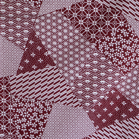 Vintage Furoshiki Wrapping Cloth – Aori-Zome Dye, Asanoha and Seigaiha, Deep Reddish-Purple Cotton