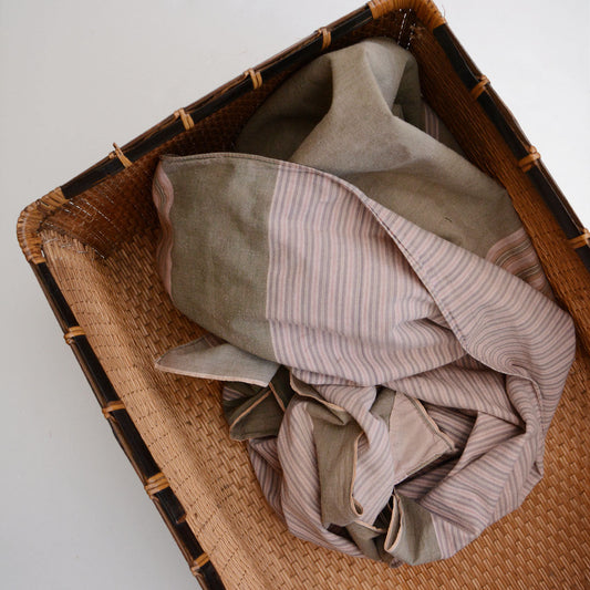 Vintage Japanese furoshiki wrapping cloth, mid-Showa period, two-tone cotton stripe