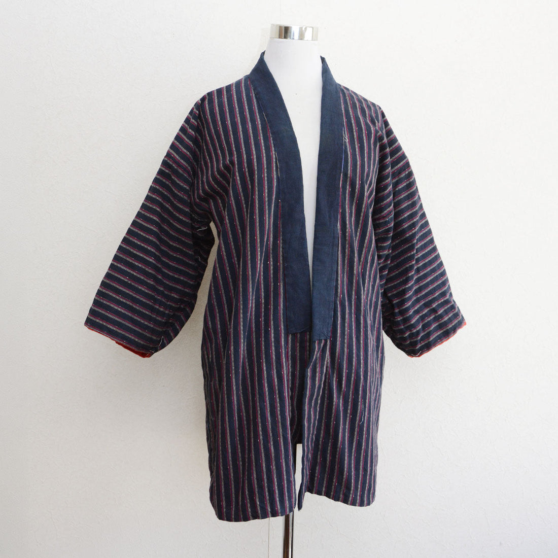 Vintage Japanese cotton noragi with indigo dyed striped fabric