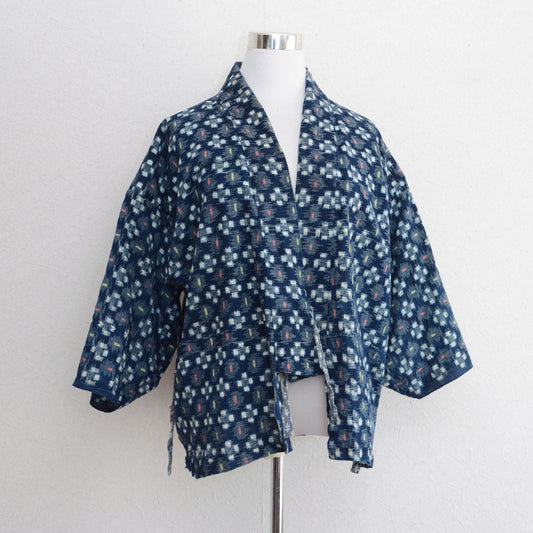 Vintage Japanese indigo kasuri cotton noragi workwear jacket