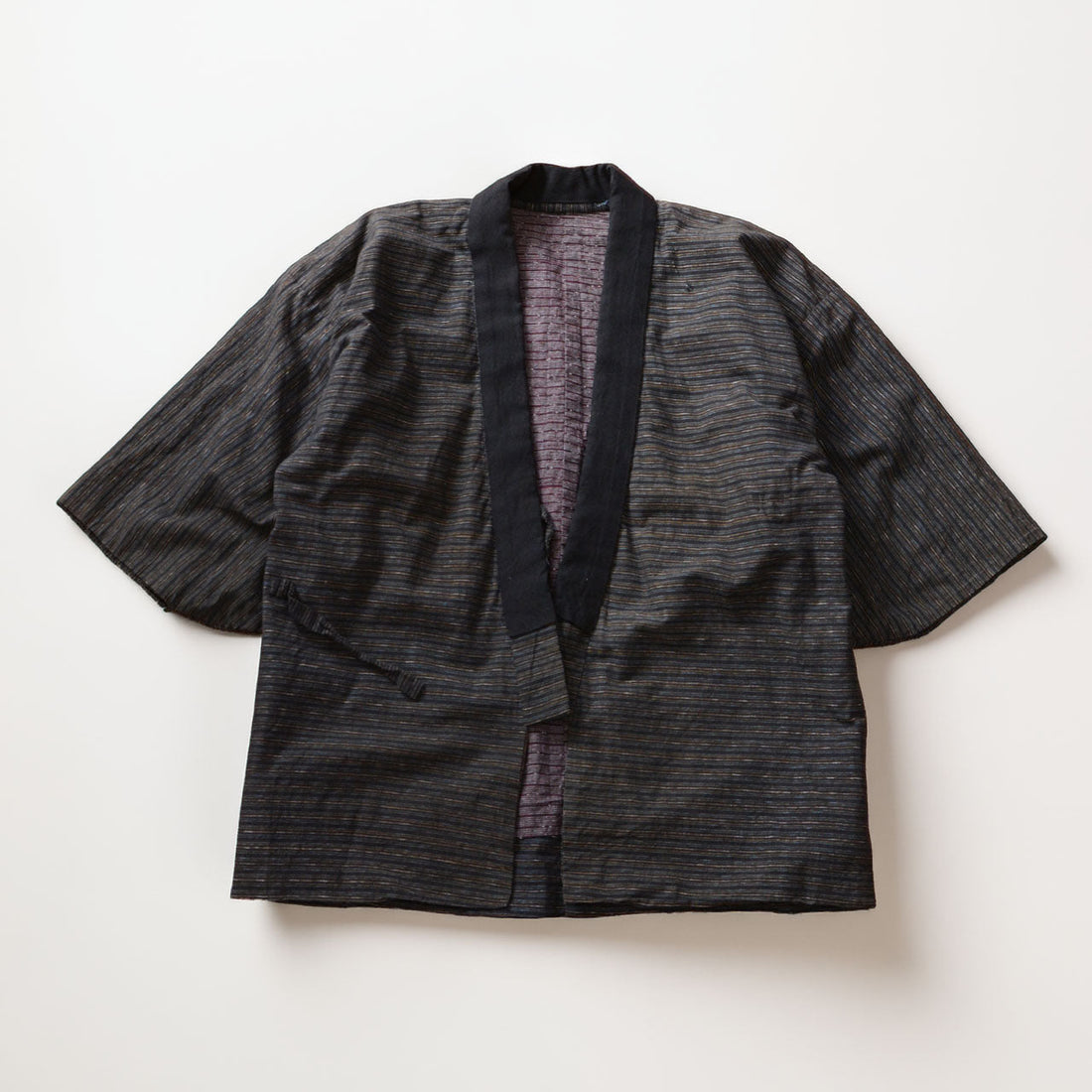 Japan vintage noragi jacket, horizontal border stripe cotton, Showa era handmade workwear
