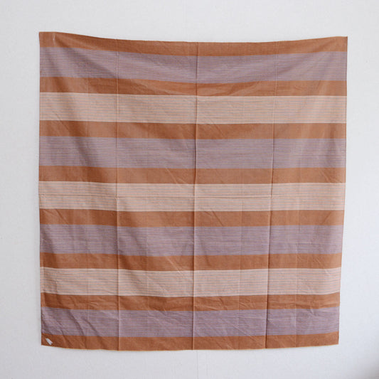 Large mid-Showa striped cotton furoshiki with cream and muted purple bands on a warm brown ground