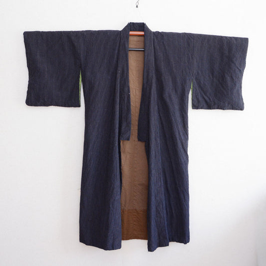 Outside and Inside: An Indigo Stripe Kimono with a Crazy Patchwork Lining