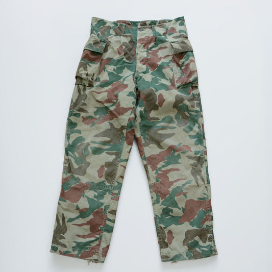 Japanese vintage Kumasasa camouflage cargo pants in faded green brown and khaki