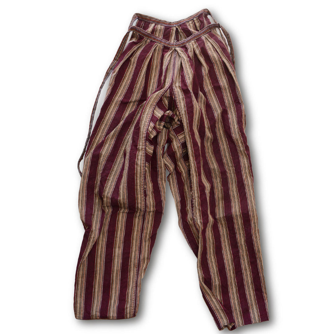 Rustic Mid-Showa Japanese Cotton Stripe Monpe Pants for Handmade and Upcycled Fashion