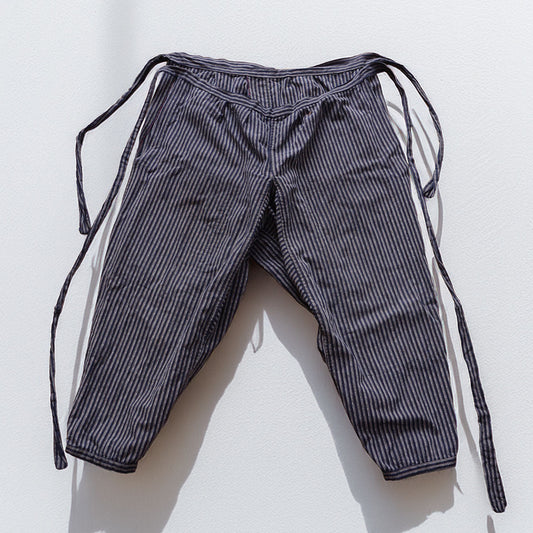 Japanese vintage striped cotton monpe pants with fabric waist ties