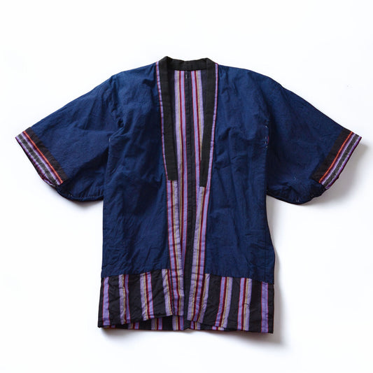 Showa-era Japanese noragi in solid indigo-dyed cotton, front view of the reverse side