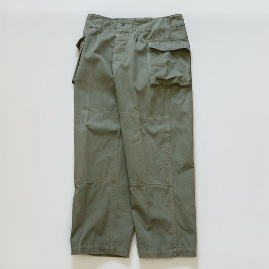 JGSDF Type 65 Work Pants — OD olive drab, cotton/vinylon blend, double-knee reinforcement, cargo pocket, Japan vintage military