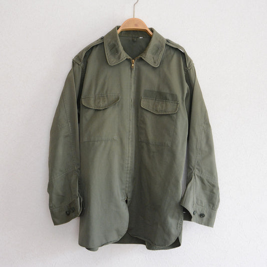 JGSDF Type 65 work jacket, olive drab, cotton-synthetic blend, zip front, flap chest pockets, epaulettes, Japan vintage military, PX item