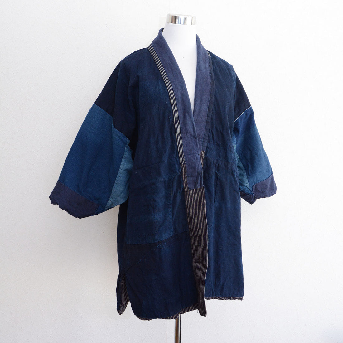 Vintage Japanese noragi jacket, indigo cotton with boro repair, Taisho to Showa era