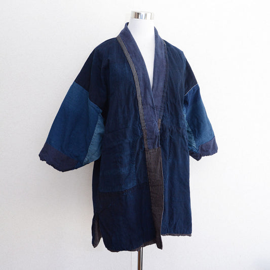 Vintage Japanese noragi jacket, indigo cotton with boro repair, Taisho to Showa era