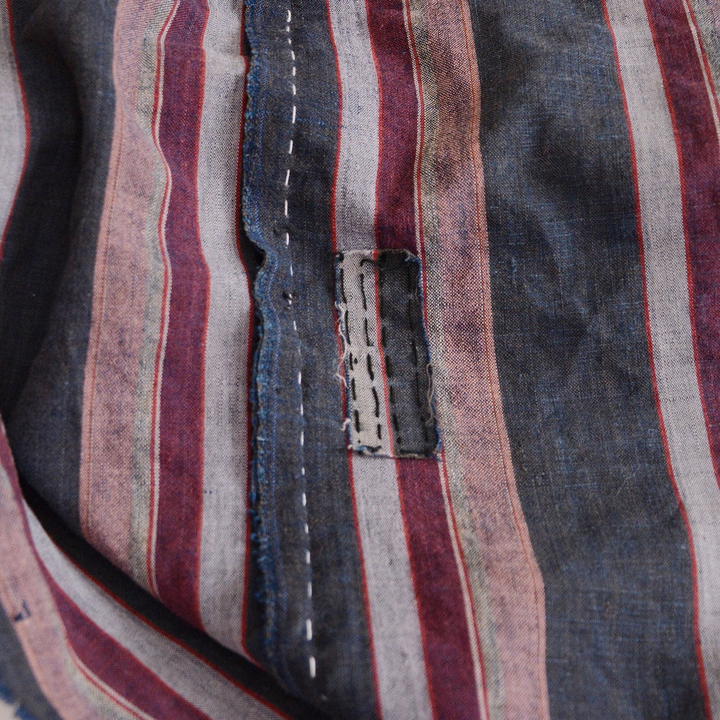 Boro Fabric Japan Vintage Cotton Indigo Stripe Pattern Textile Hand Stitching