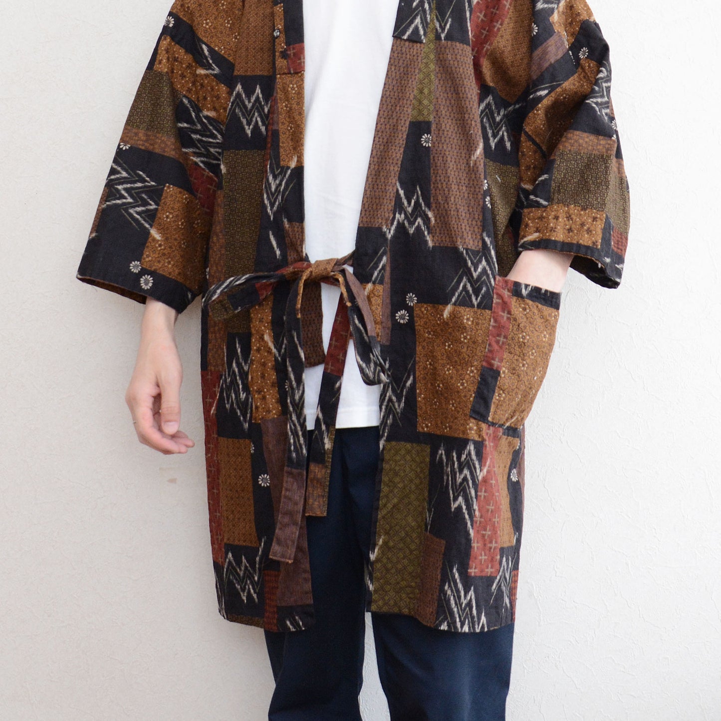 Samue Jacket Haori Kimono Cotton Batik-Like Pattern Japanese Fabric Vintage