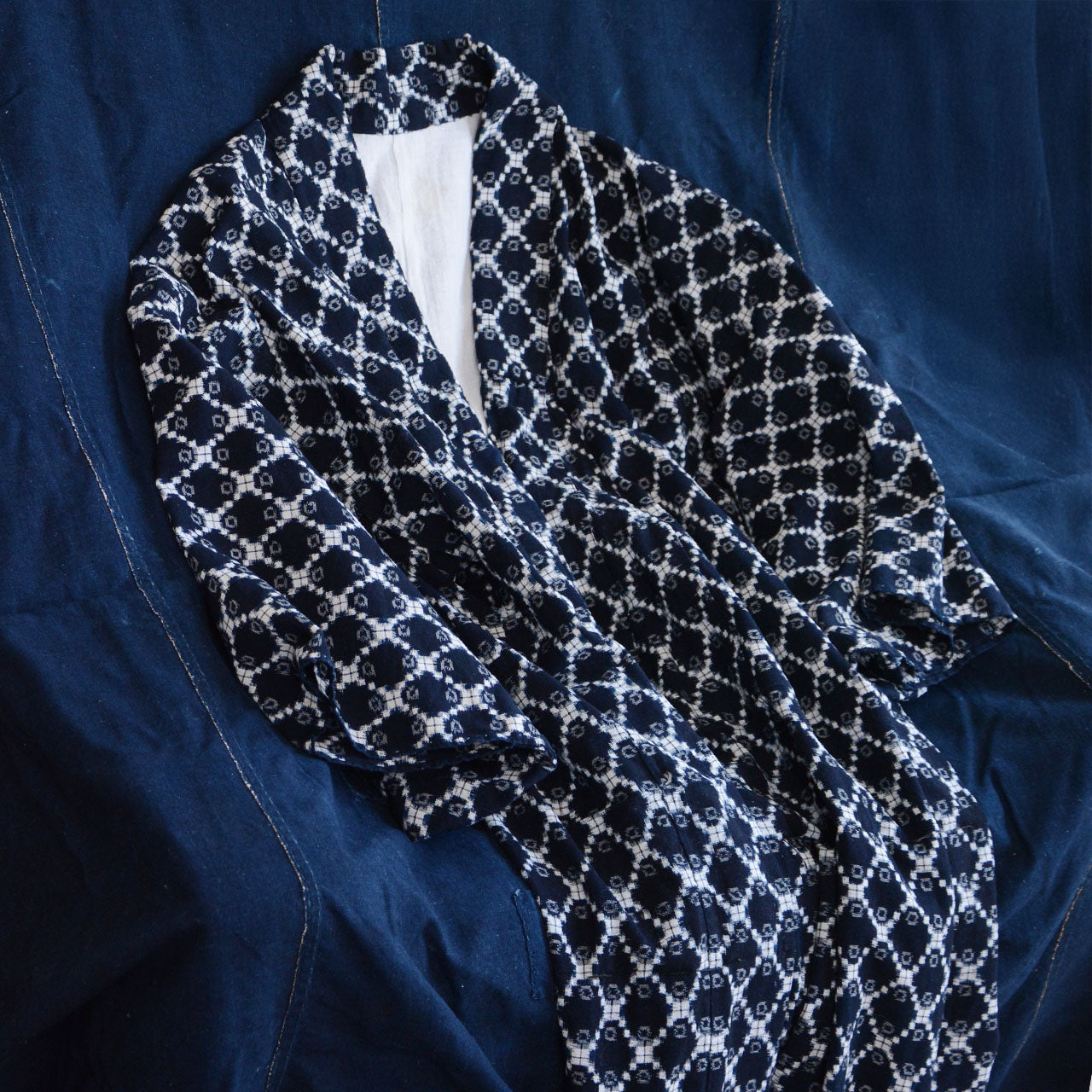 Classic Japanese Indigo Kasuri Kimono for Styling or Display
