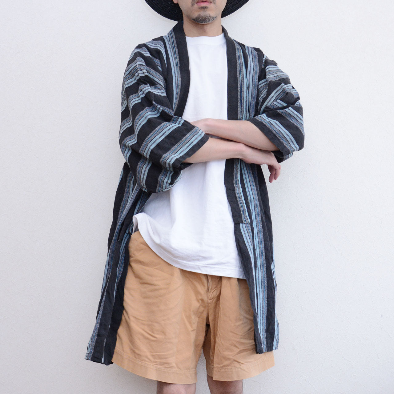 traditional noragi coat with indigo dyed plain cotton lining