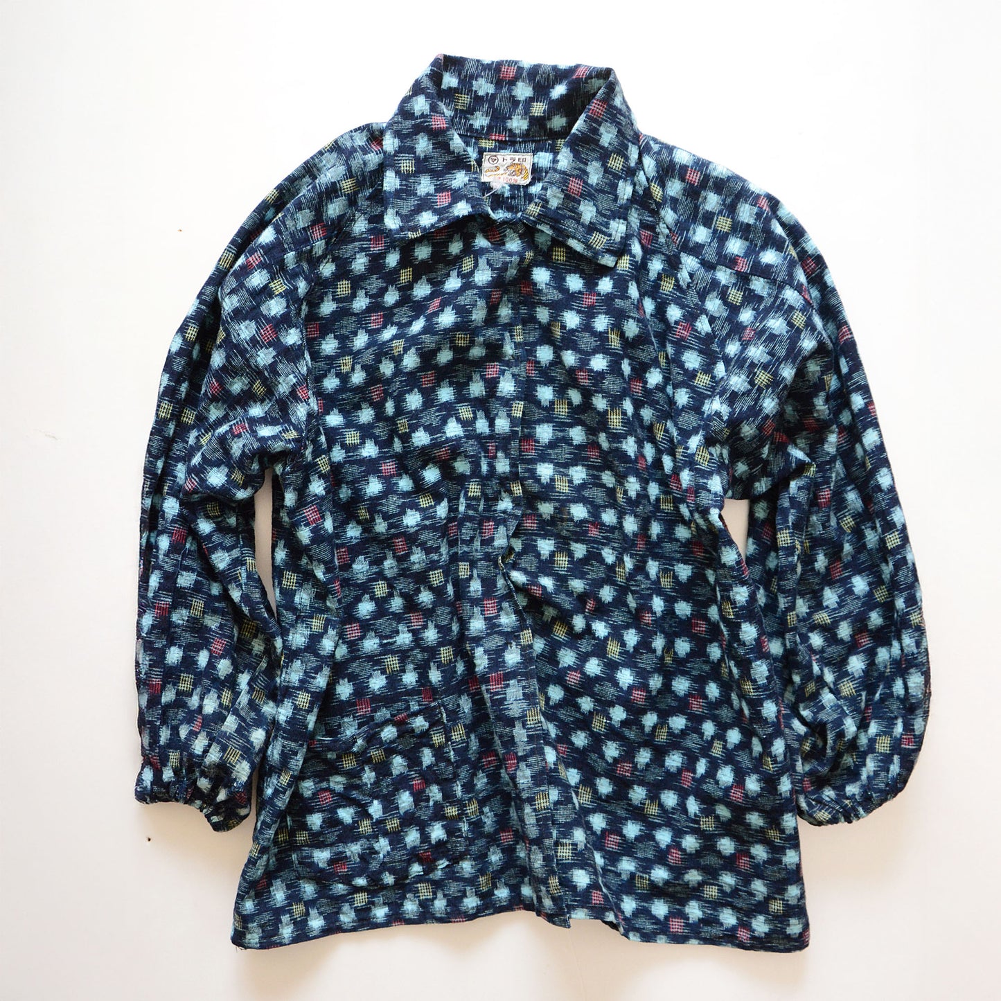Kasuri Fabric Shirt Cotton Japanese Indigo Aizome Vintage