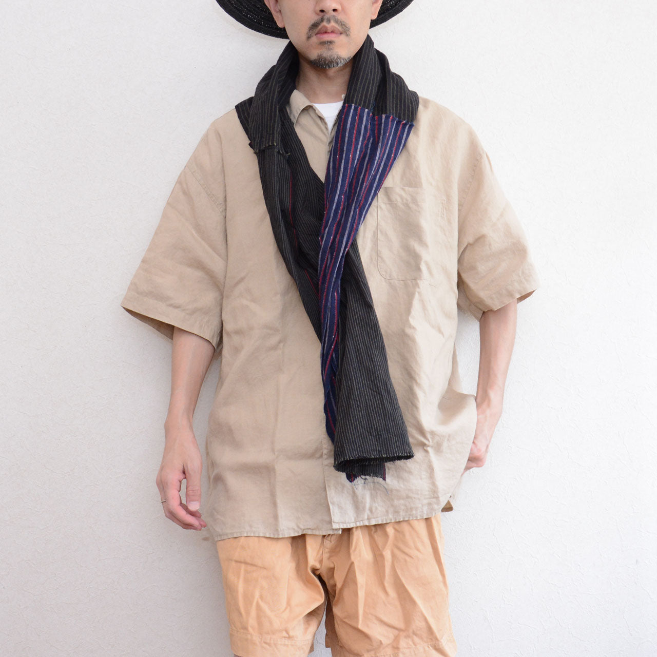 Soft striped stole made from upcycled Japanese fabrics