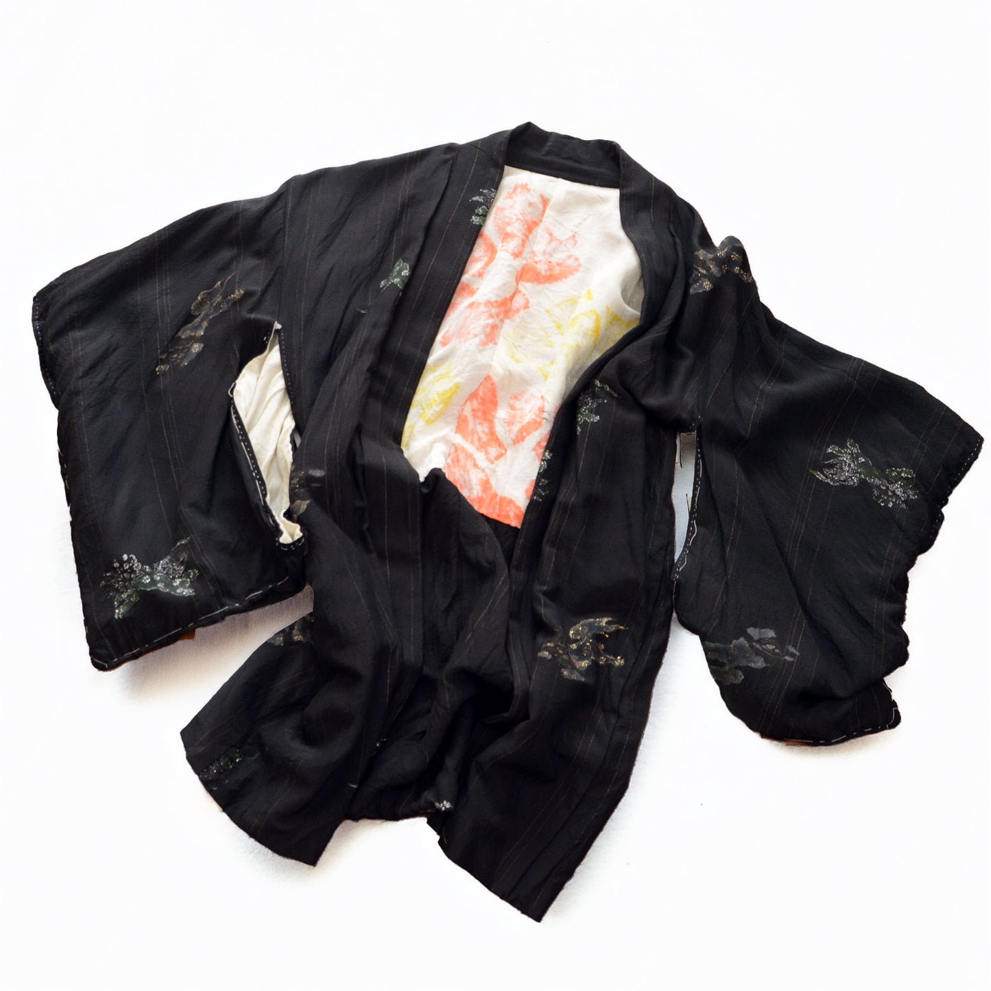 Haori Kimono Japanese Vintage Jacket Black Karashishi Multi Pattern