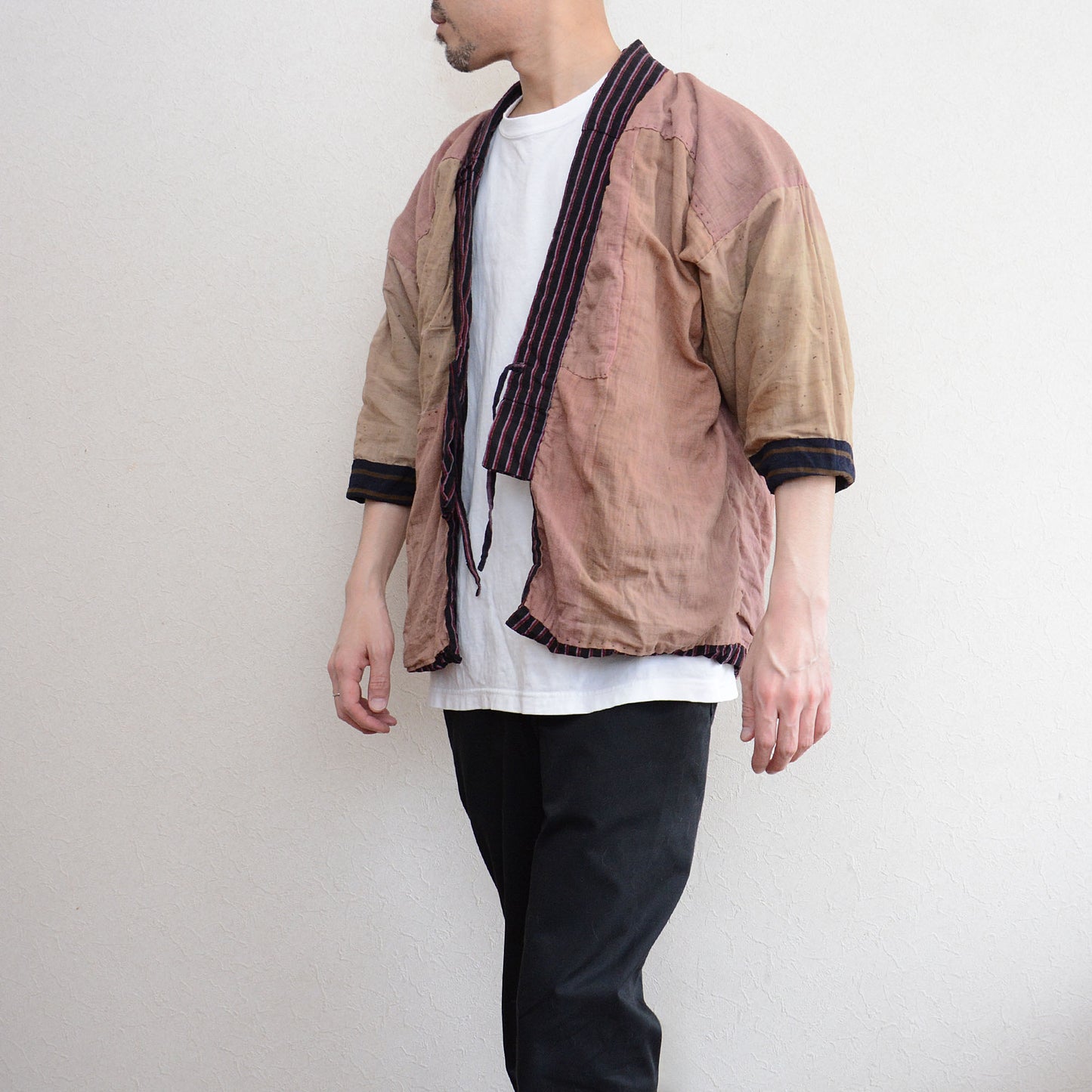Boro Noragi Antique Kimono Jacket Japanese Fabric Cotton Vintage Stripe Pattern Crazy Patchwork Fade