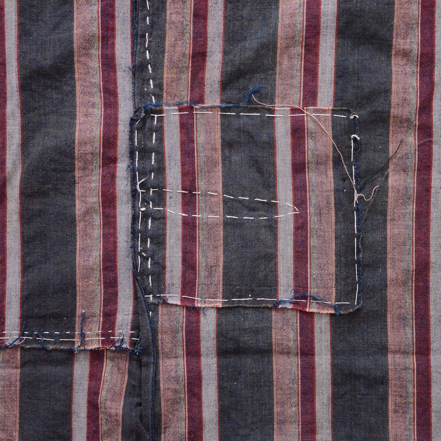 Boro Fabric Japan Vintage Cotton Indigo Stripe Pattern Textile Hand Stitching