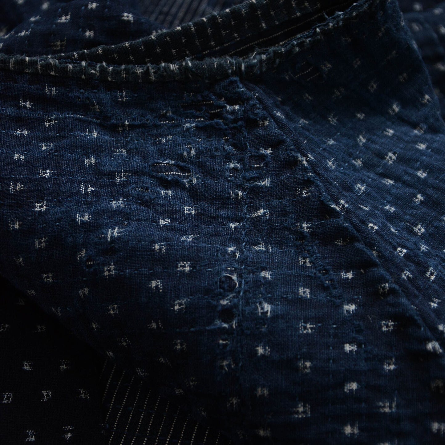 boro sashiko noragi jacket indigo kasuri fabric crazy pattern kimono cotton japan vintage