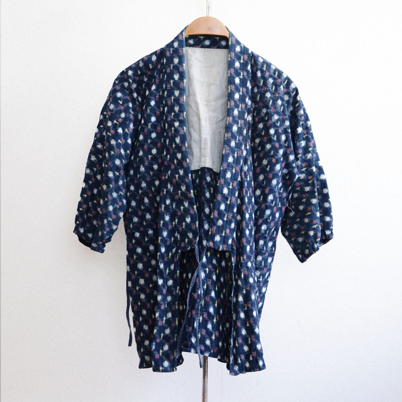 Vintage Japanese Noragi Jacket - Indigo Dyed Cotton Kimono Fabric, Kasuri Textile, Showa Era Uwappari for Remake