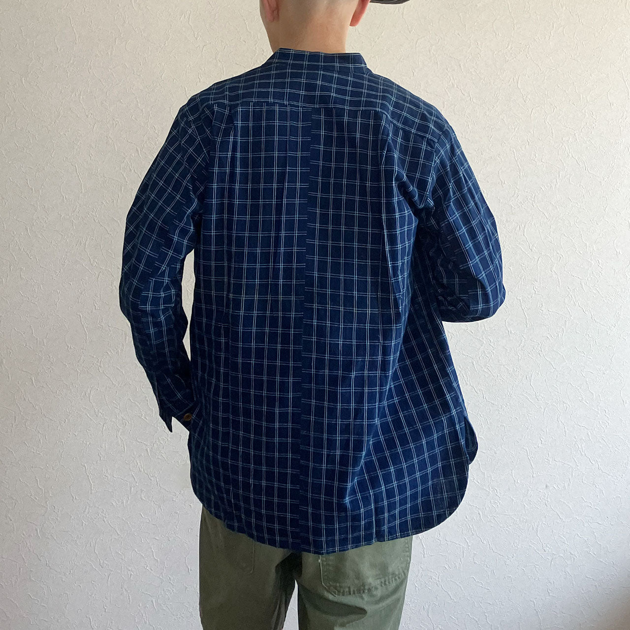 Minimal indigo check shirt perfect for casual styling