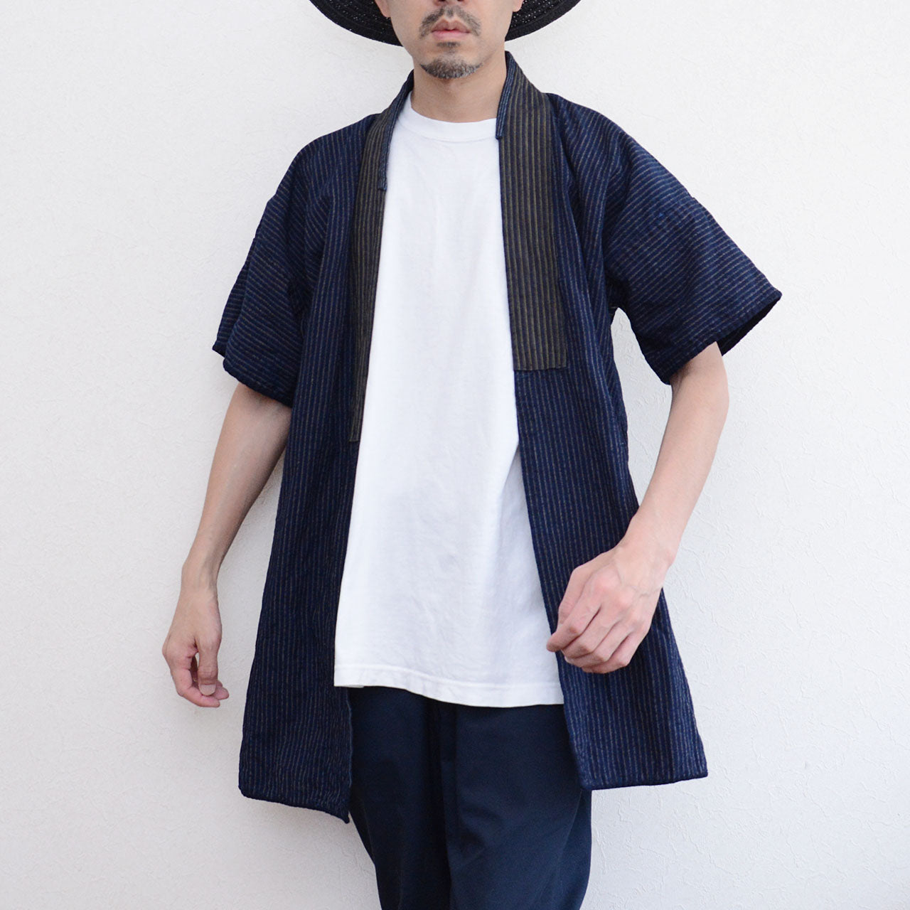 Short Sleeve Vintage Sashiko Jacket with Deep Patina