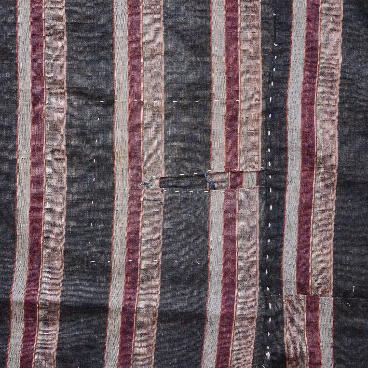 Boro Fabric Japan Vintage Cotton Indigo Stripe Pattern Textile Hand Stitching